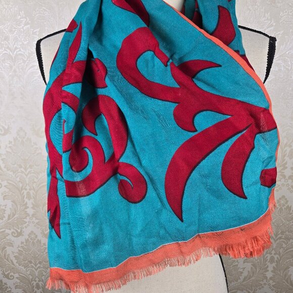 Red Turquoise Coral Infiniti Style Versatile Scarf Silver/Red Jewelry Embellish - Picture 5 of 6